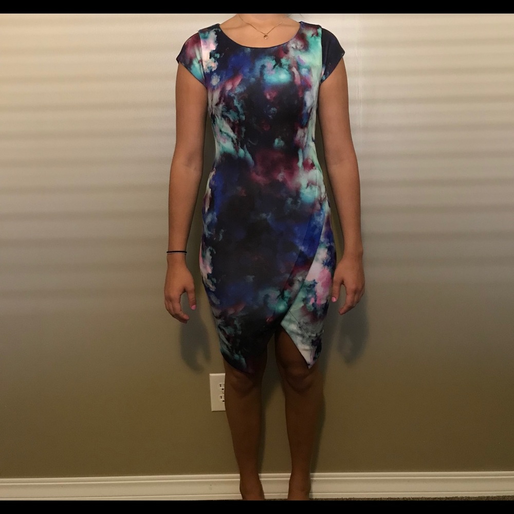 Bar III slit bottom colorful dress